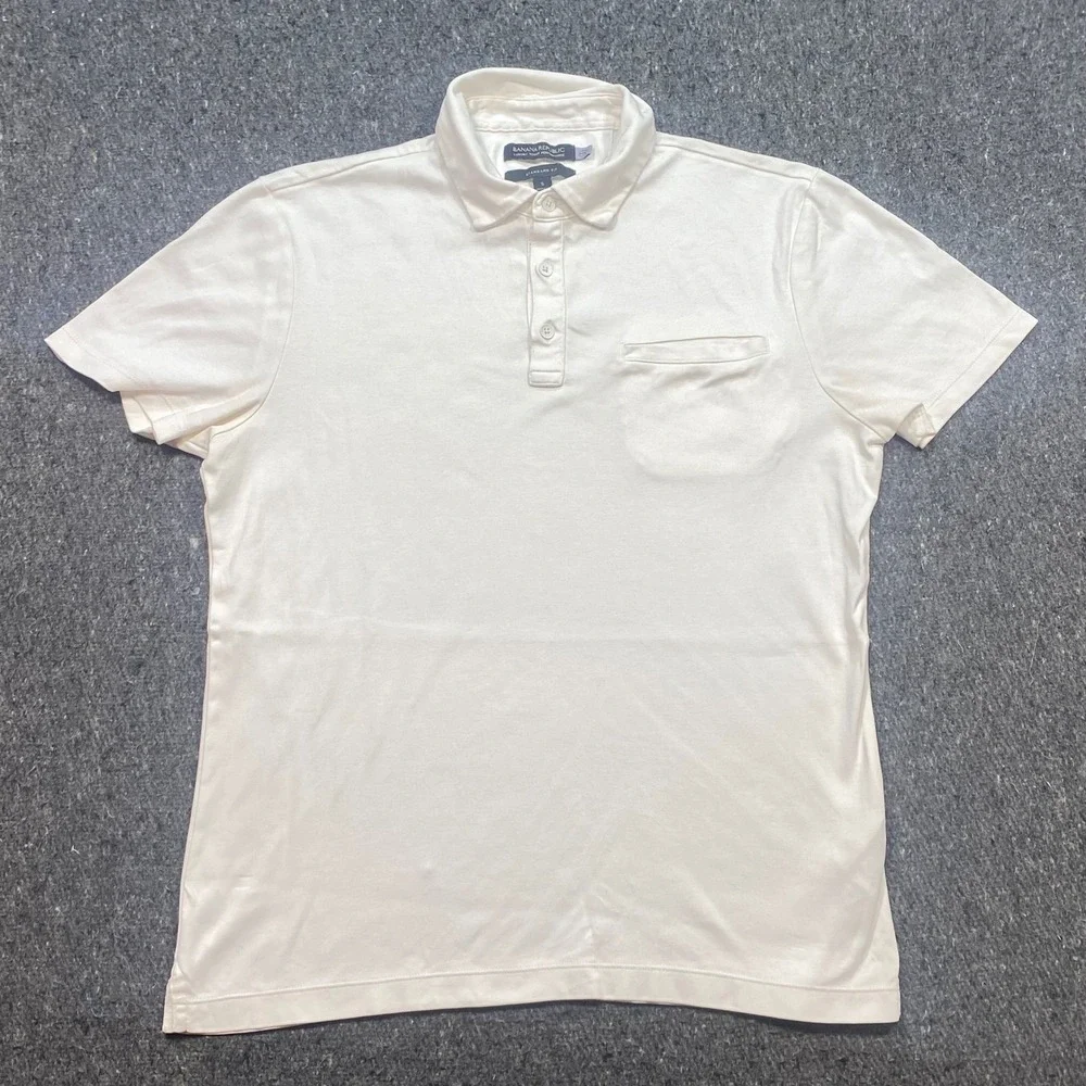 Banana Republic Luxury Touch Performance Polo Sz S Men Cream Pocket Standard Fit